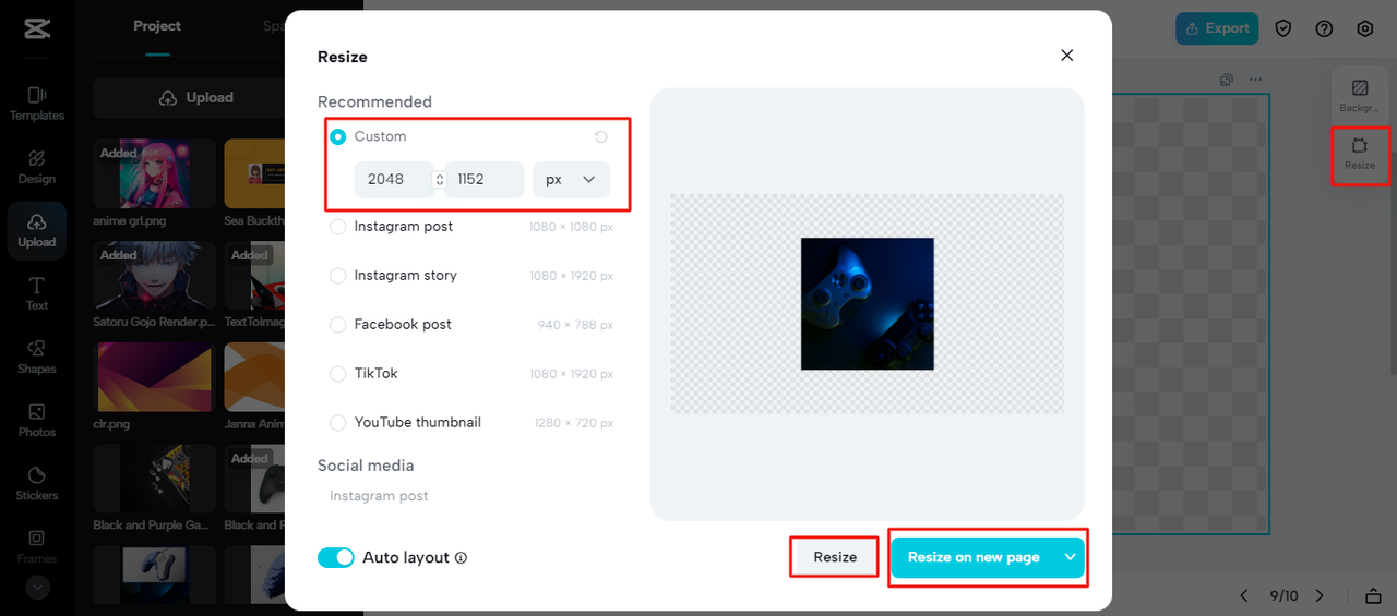 Resize the banner page