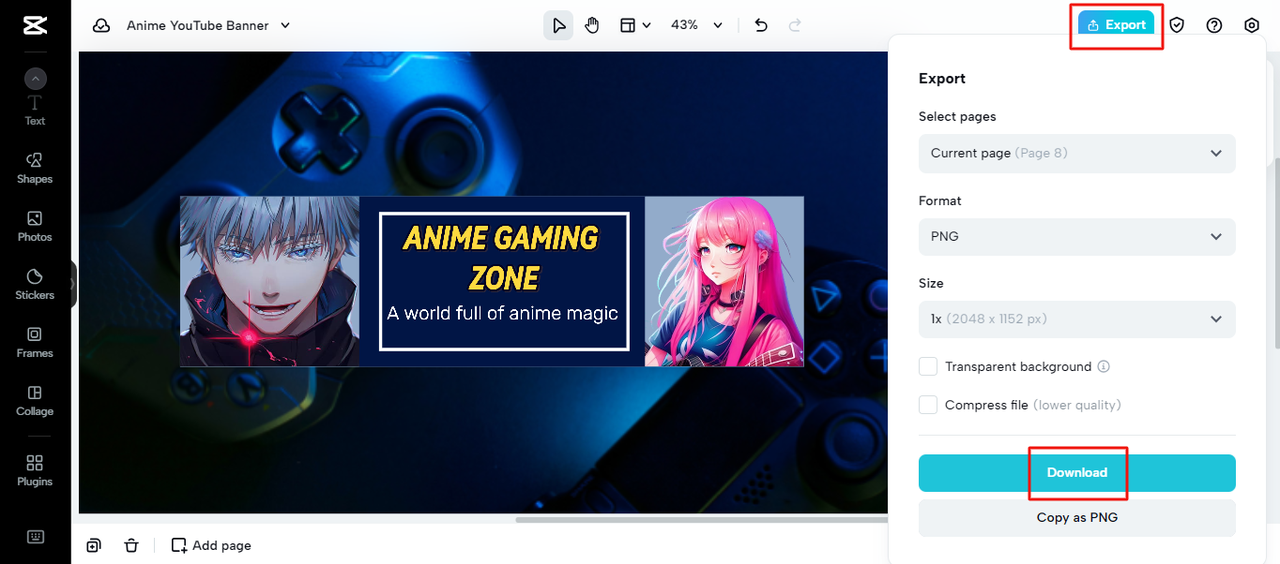 Export your final anime banner