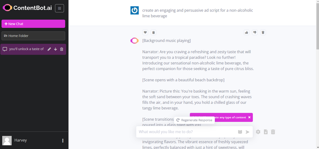 Generated ad script with ContentBot.ai
