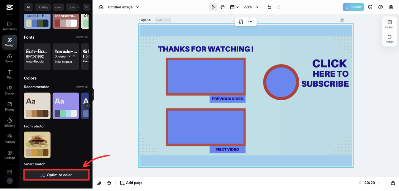Optimize color feature on CapCut Online
