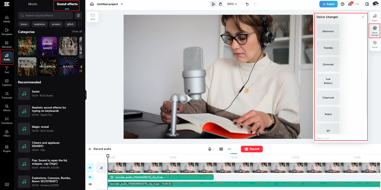 how to use the voice changer on the CapCut Windows audio capture software