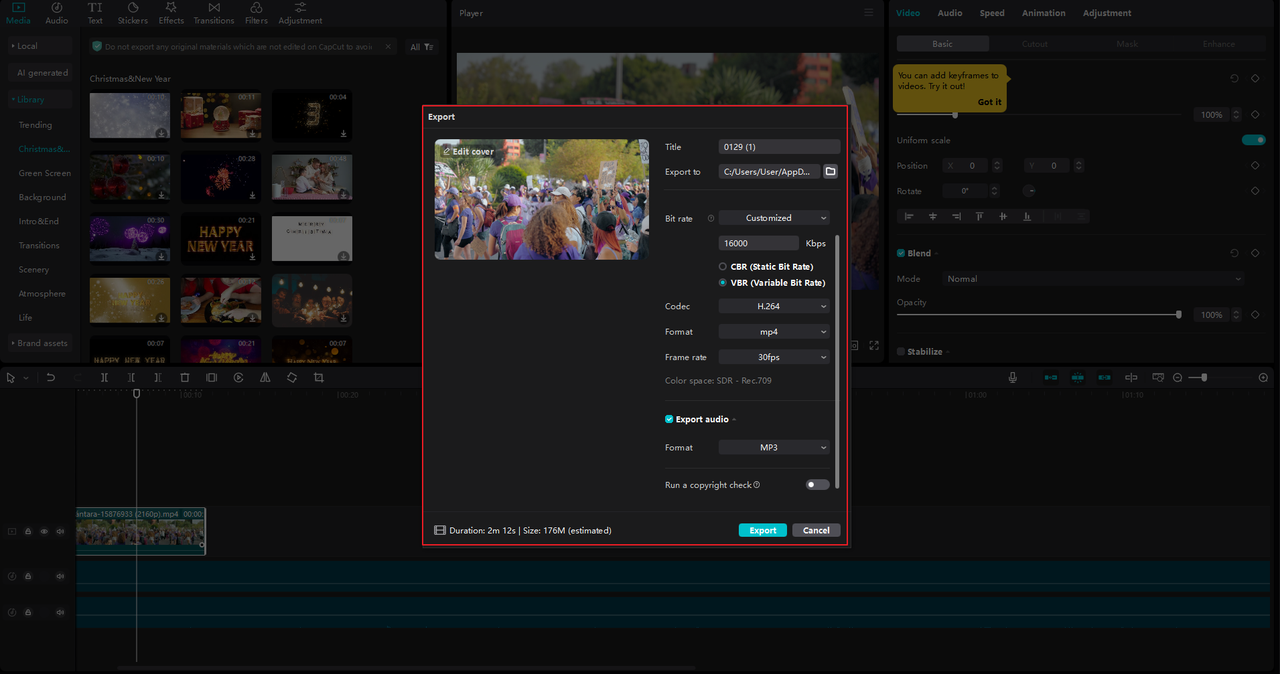 Export media from the CapCut desktop recording software for Windows.