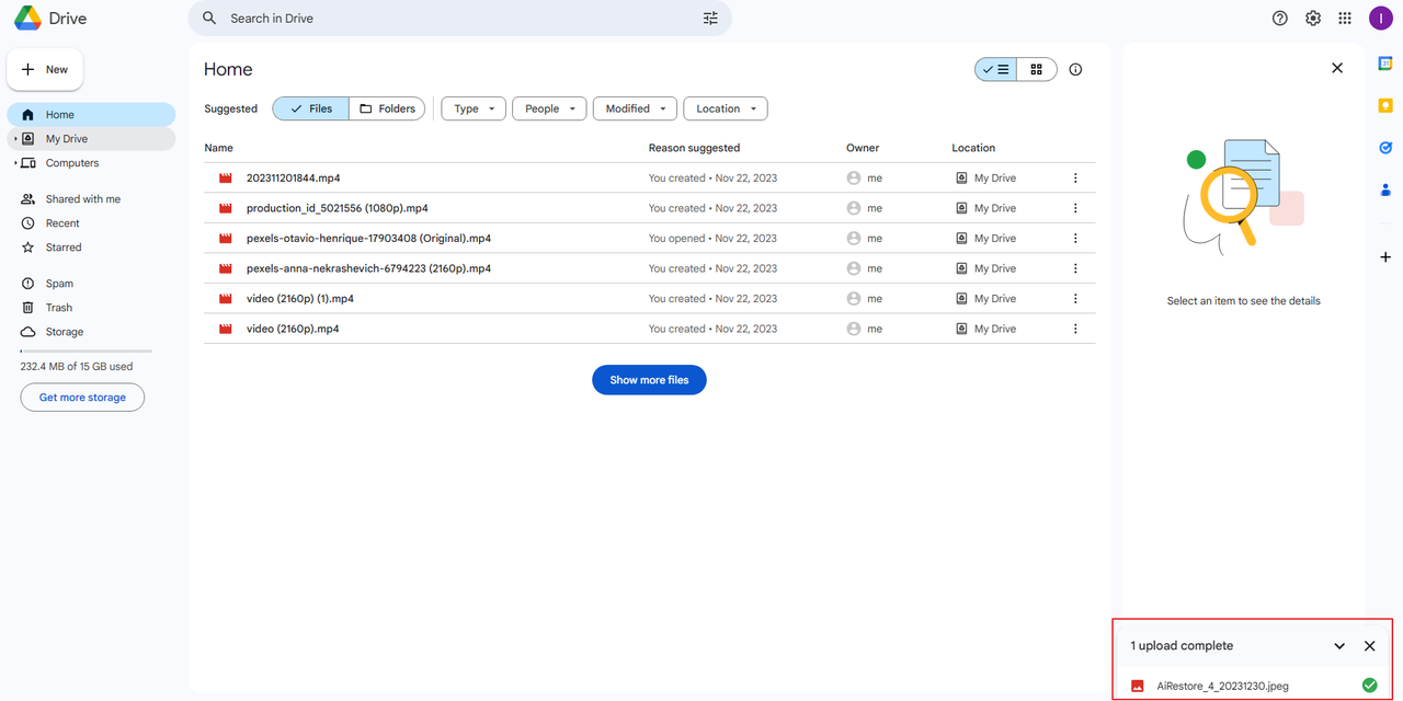 uploading files to your Google Drive account