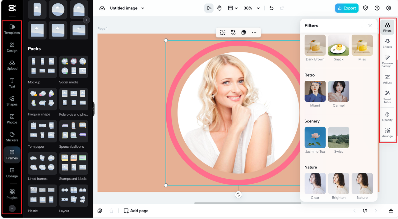 CapCut online photo editor's editing interface