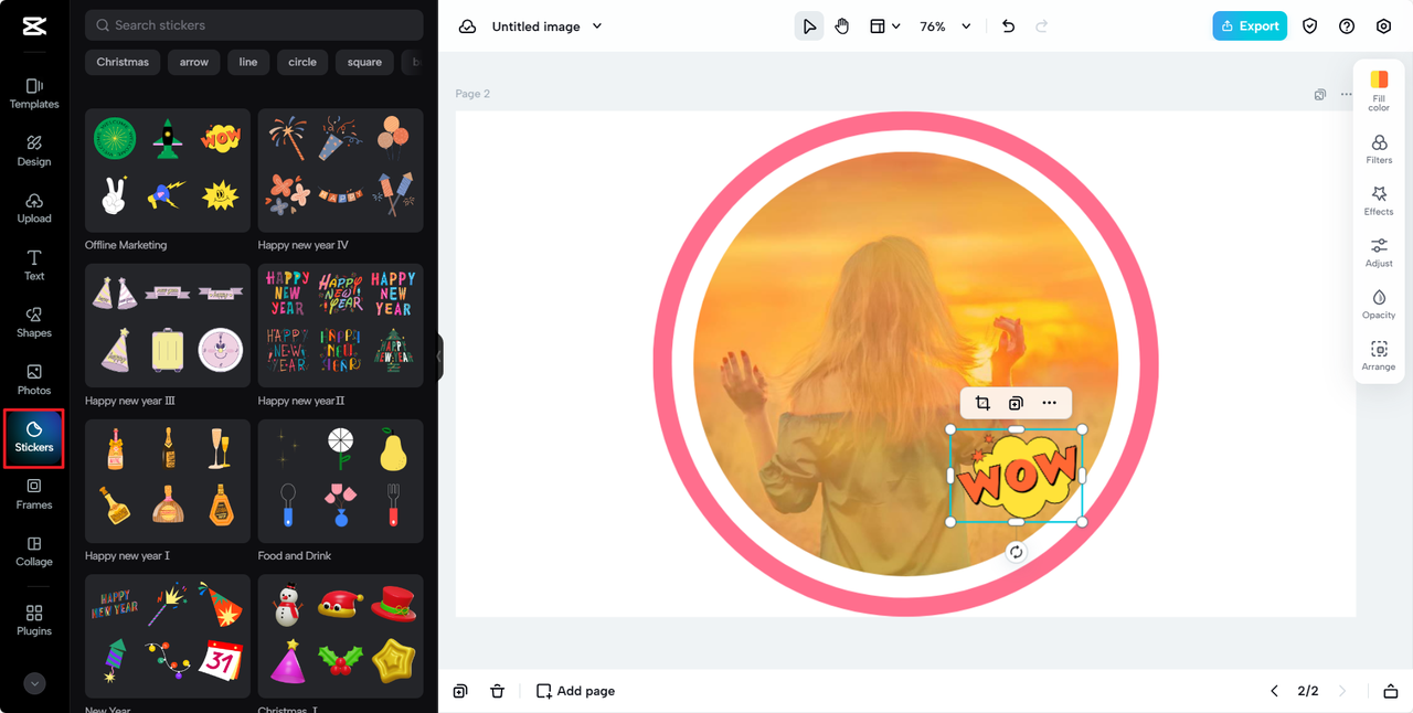 Add stickers to shape cropped photo