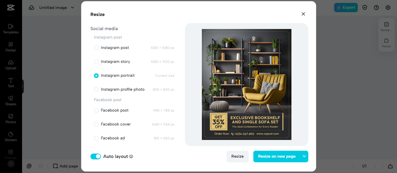 Social media dimensions on CapCut online