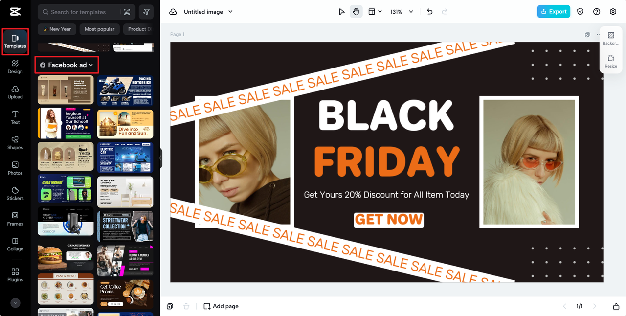 Facebook ad templates on CapCut Online