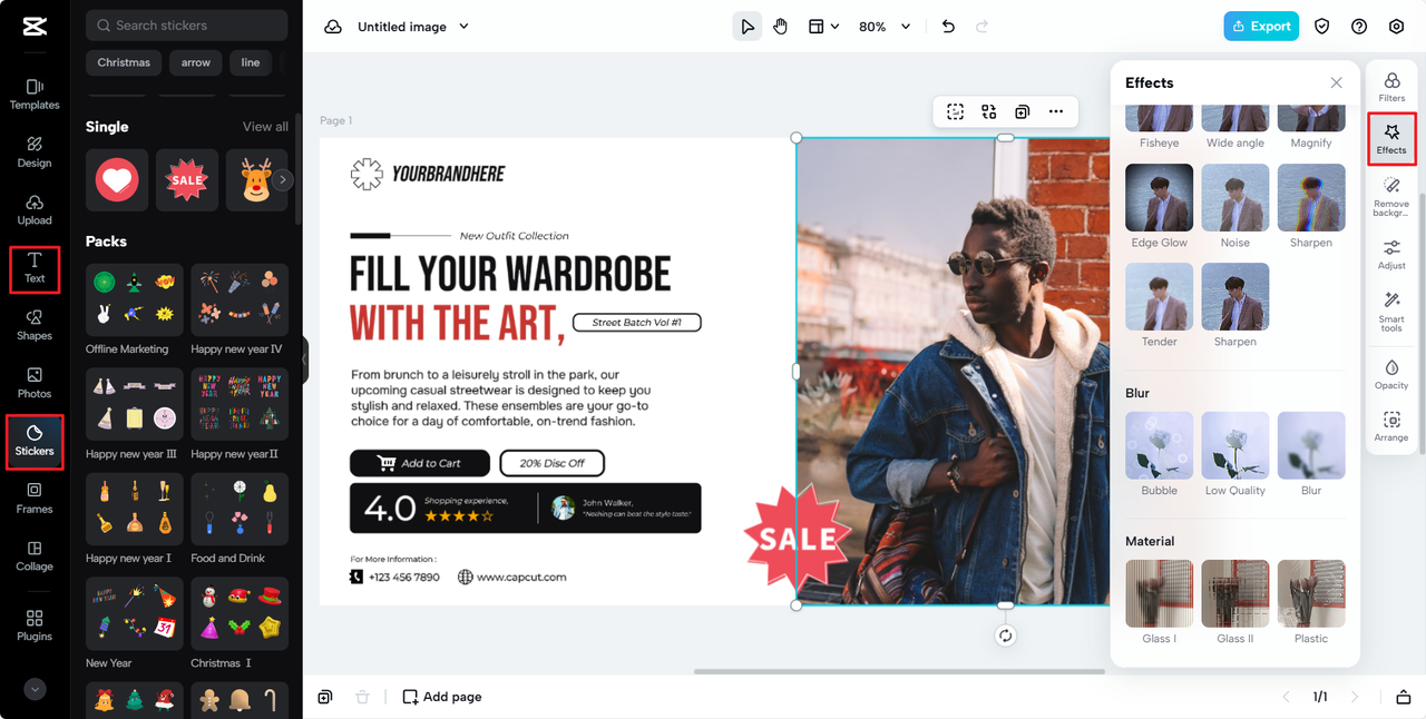 CapCut Online's sticker, effect, and text resource