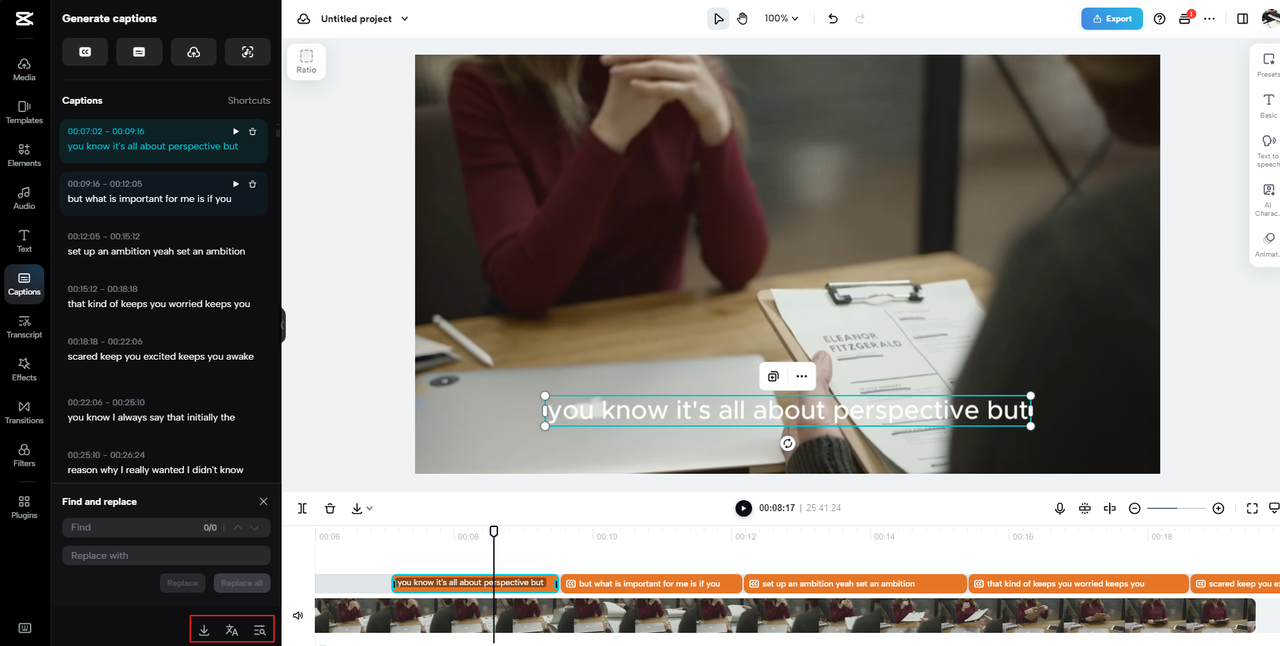 how to download SRT and TXT files and translate subtitles as you add SRT to MP4 on the CapCut online video editor