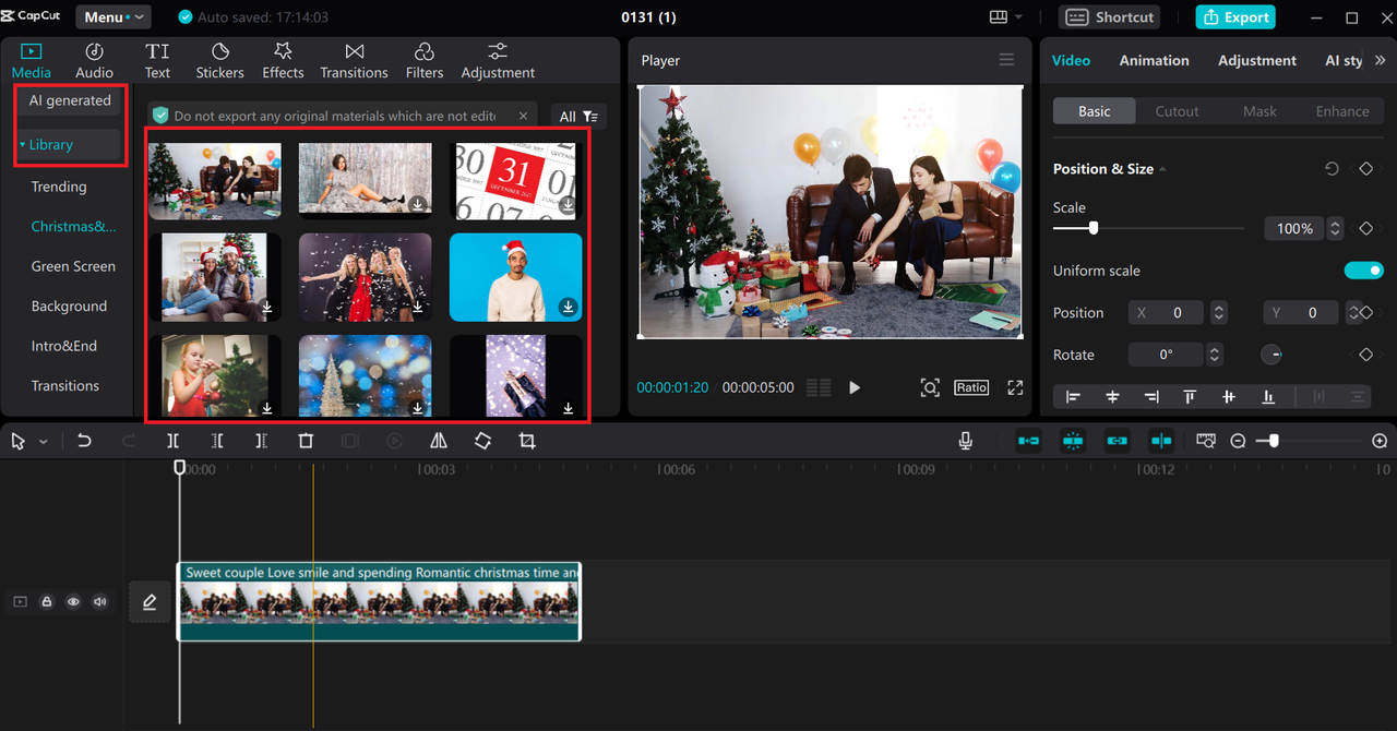 Generate AI videos or select a video template to embed SRT in MP4