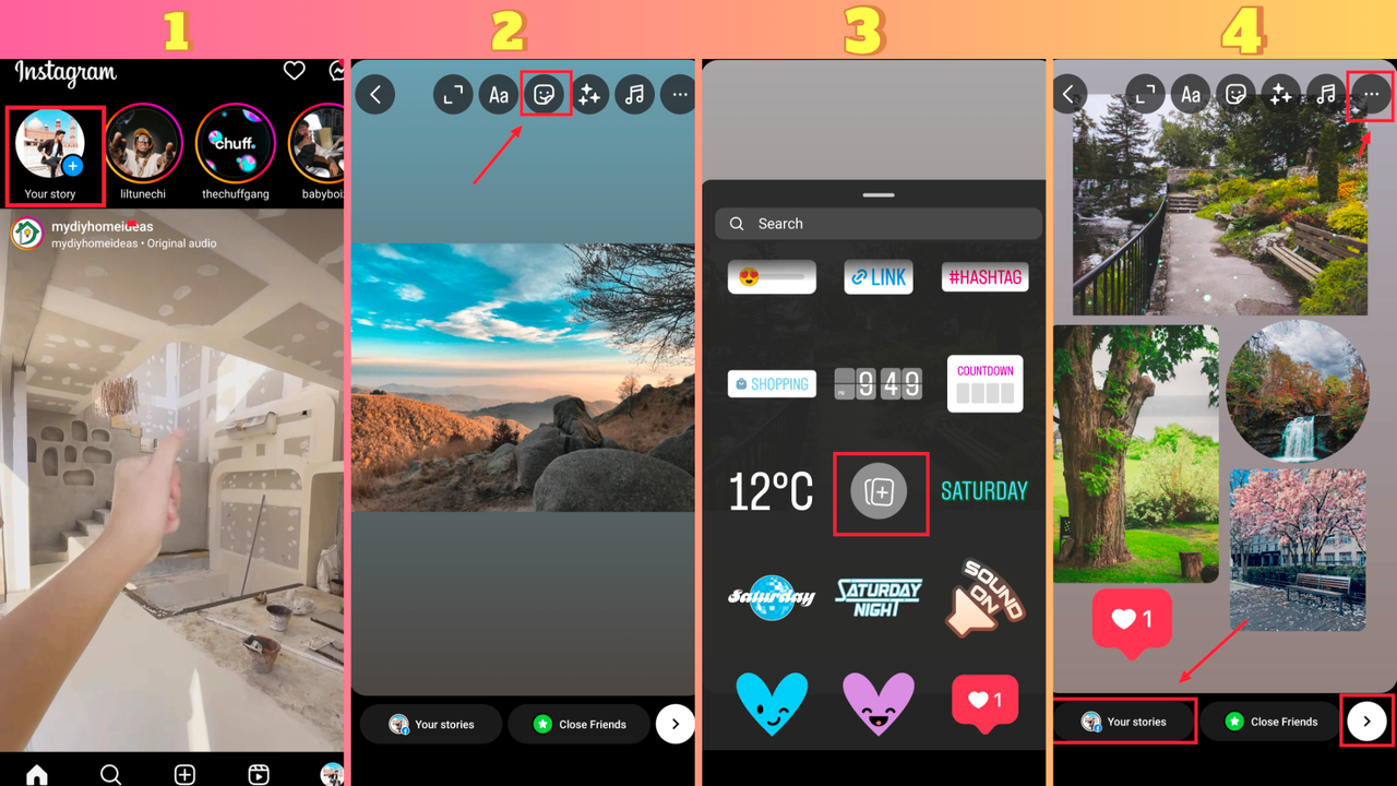 Steps to add multiple photos to Instagram story