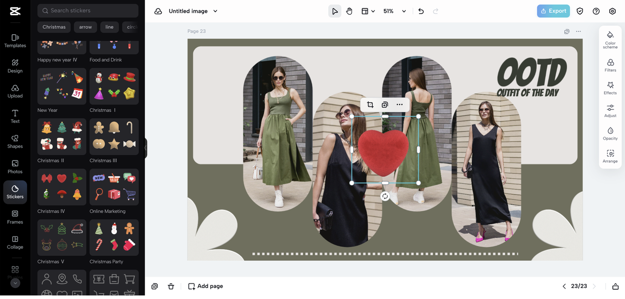 CapCut online stickers feature