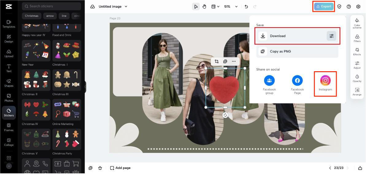 Export or share your Instagram banner