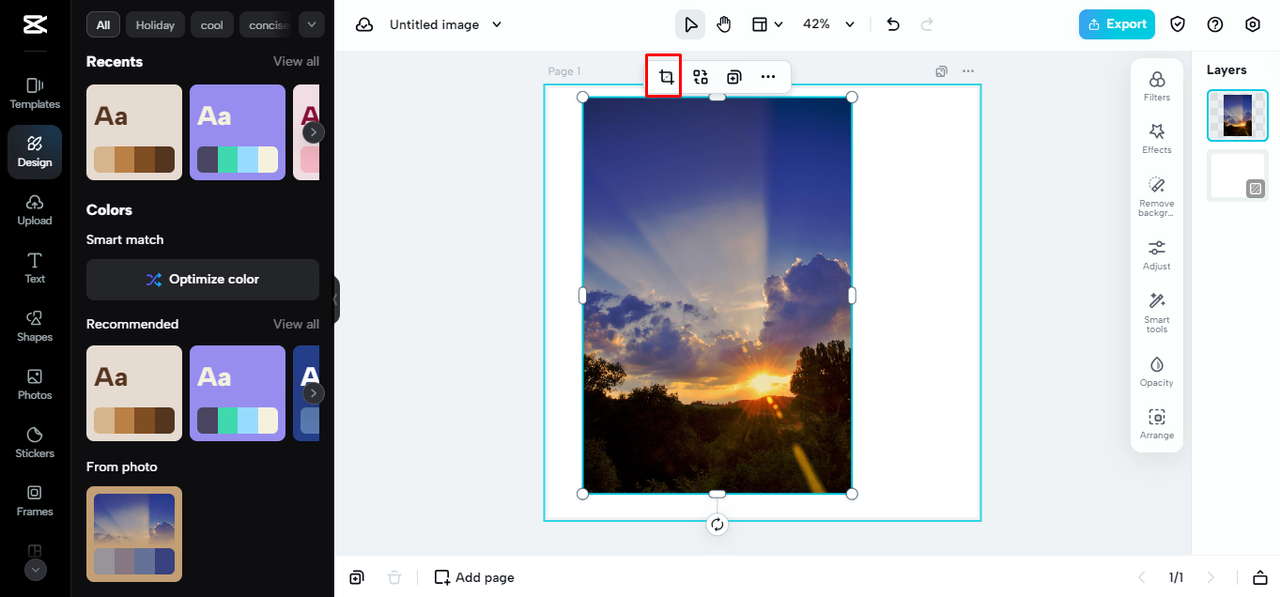select the crop tool from the editing menu.