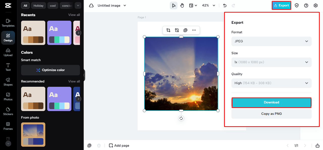confirm the crop and export the edited image
