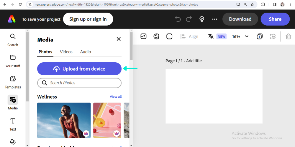upload images into adobe software