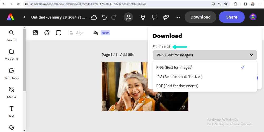select jpg as the output format