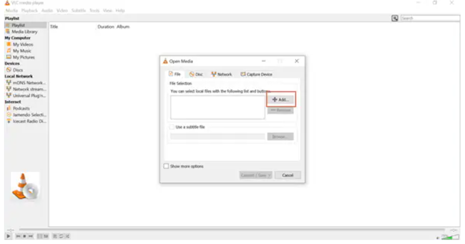 Add AVI file into VLC