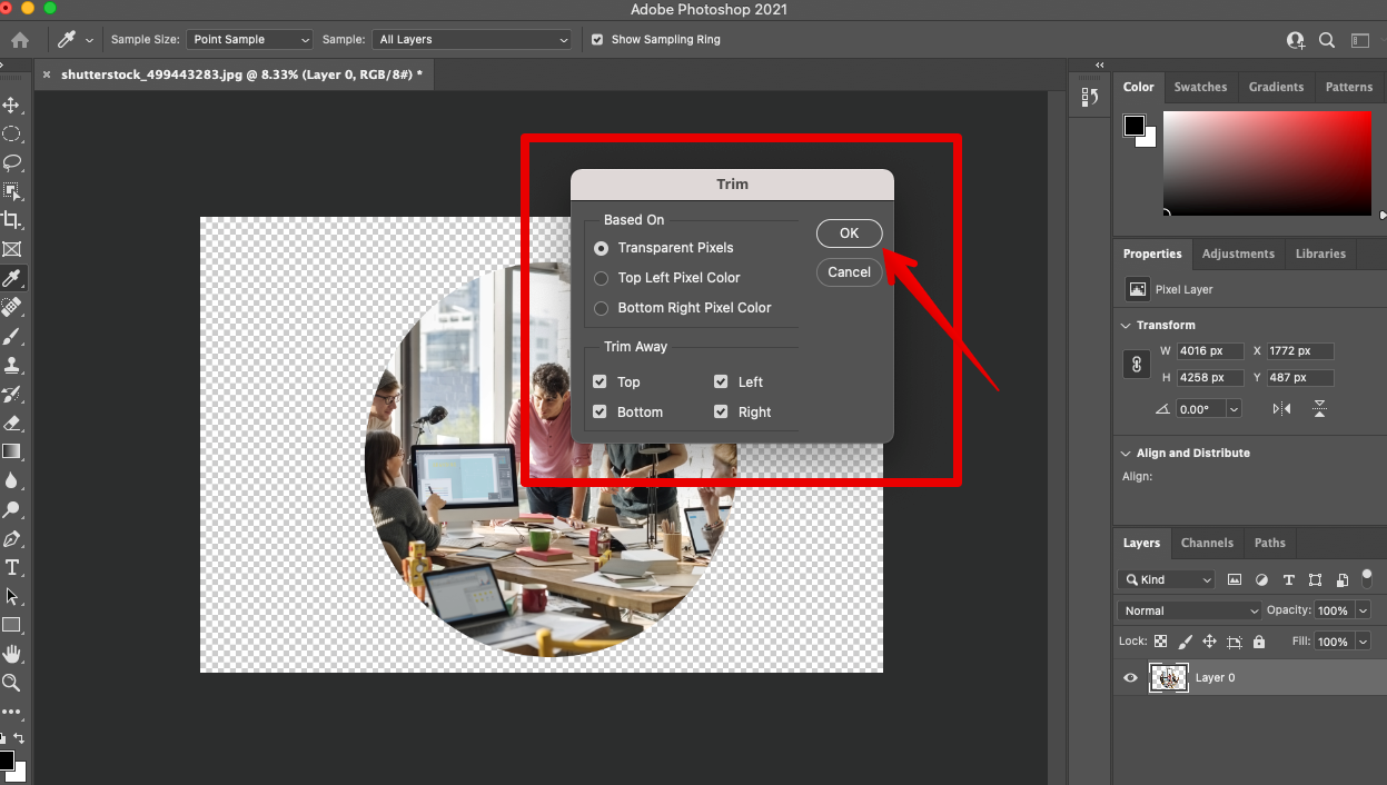 remove the selected outline and crop
