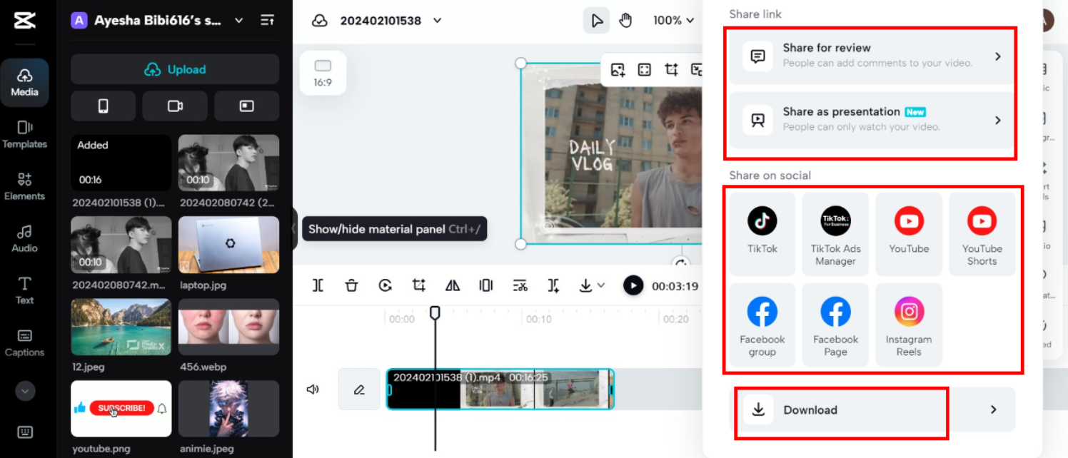 Save or share to YouTube directly
