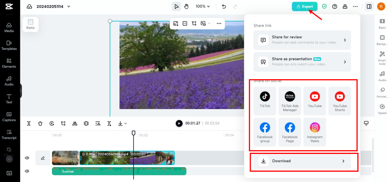 Save or share the video
