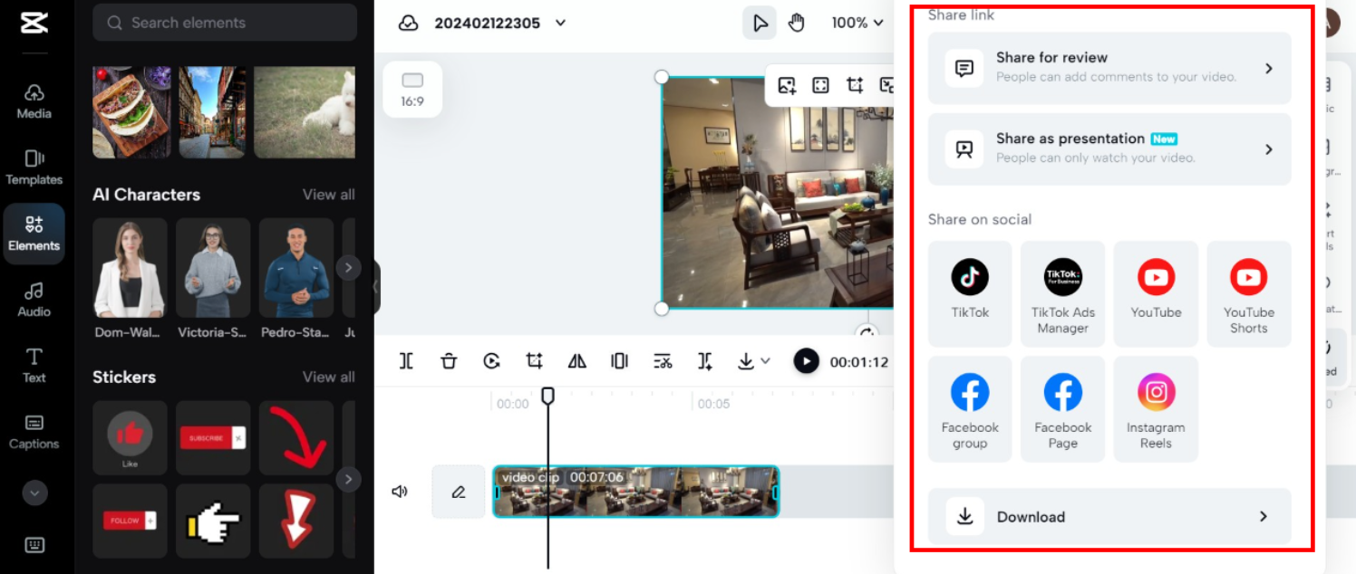 Save or share the video