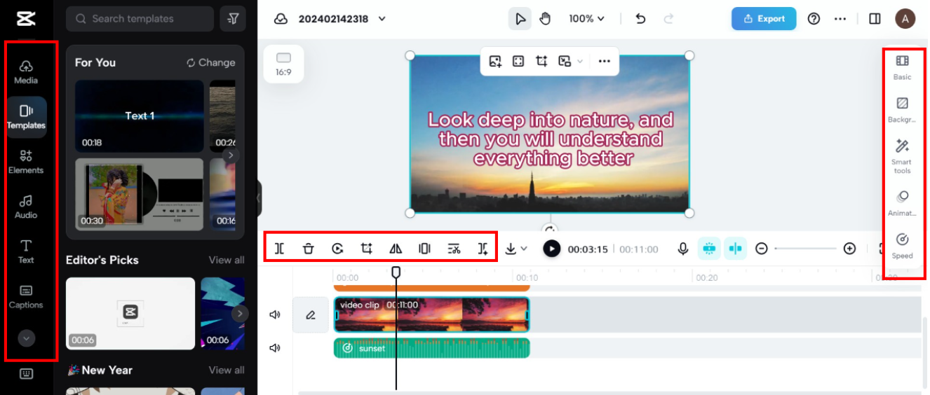 Edit or create a video with templates