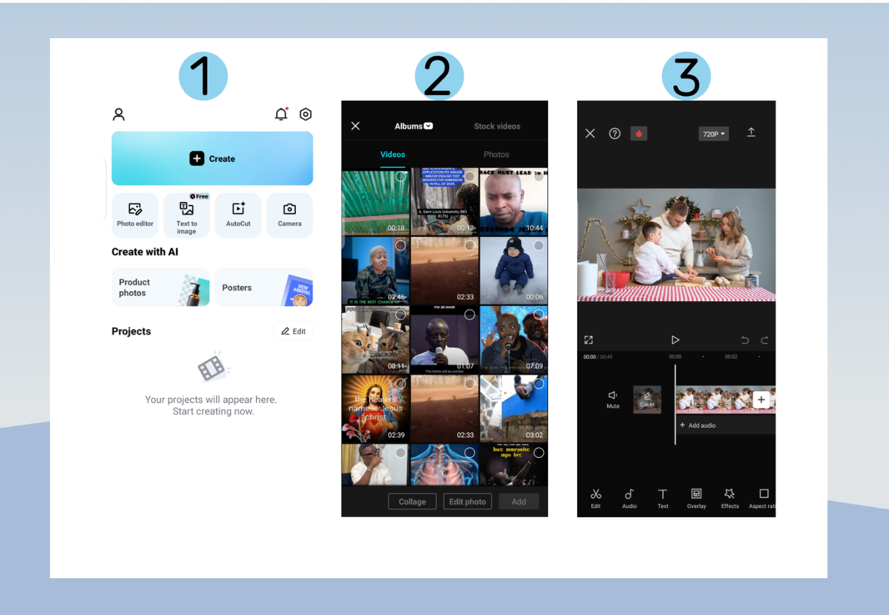 Upload video in CapCut mobile video editor - best app for music videos
