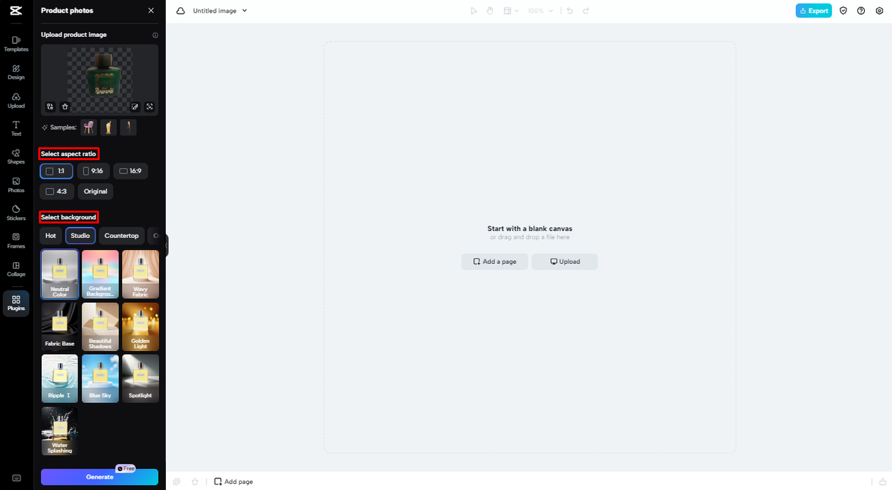 Select aspect ratio and background 
