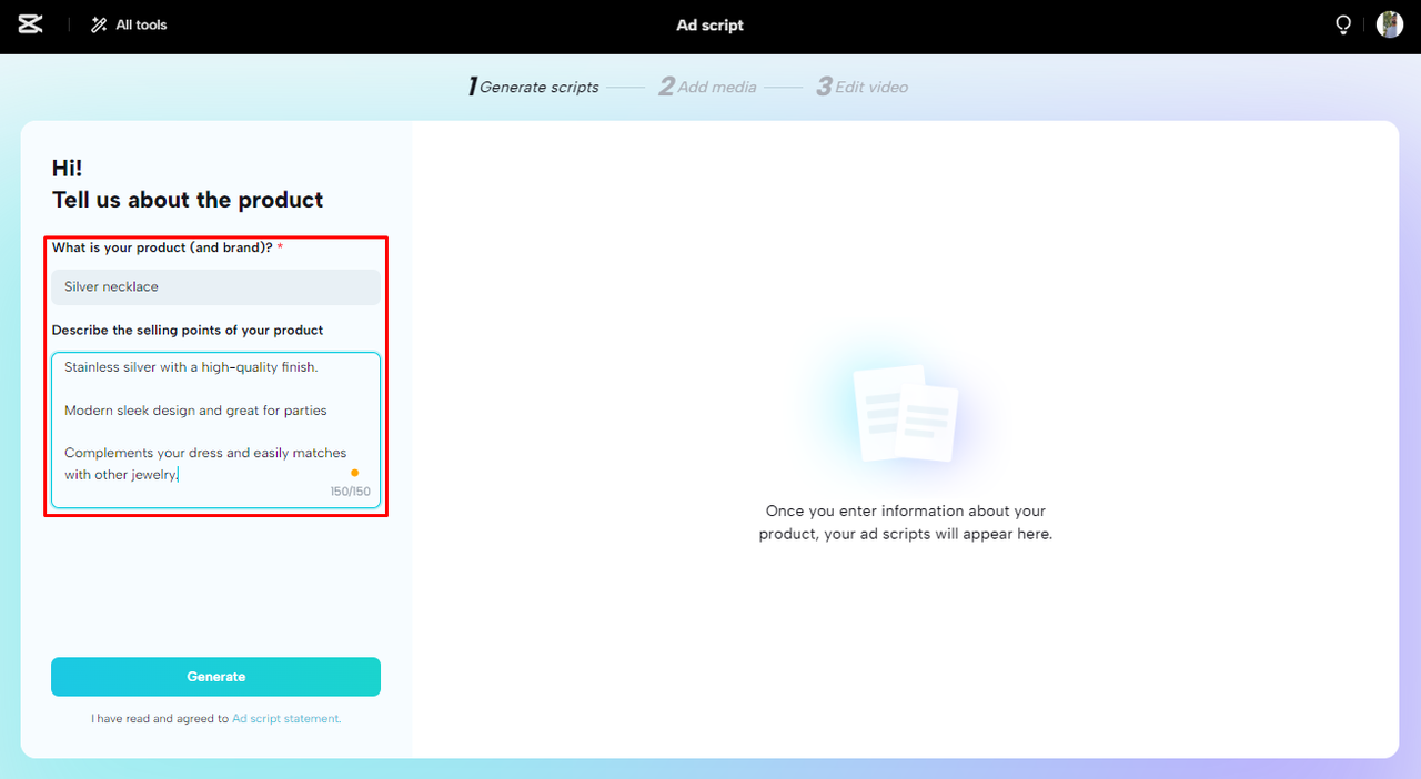 Insert product details 