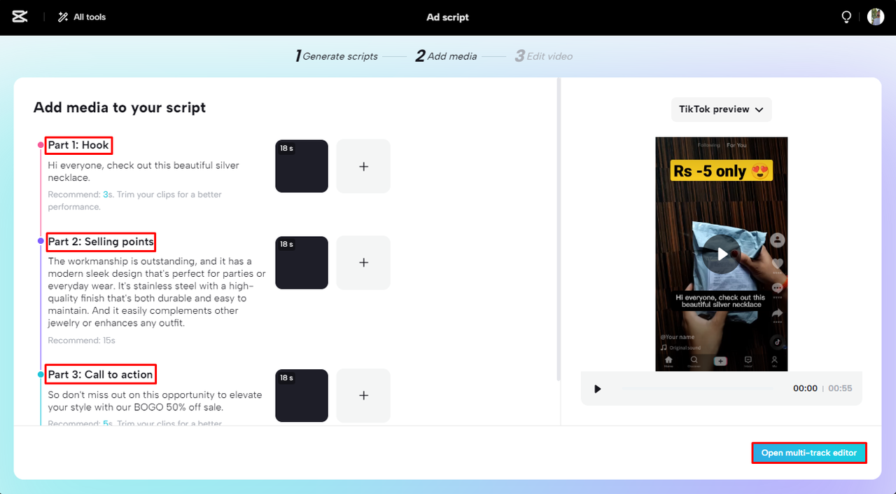 Edit your video after generating the ad