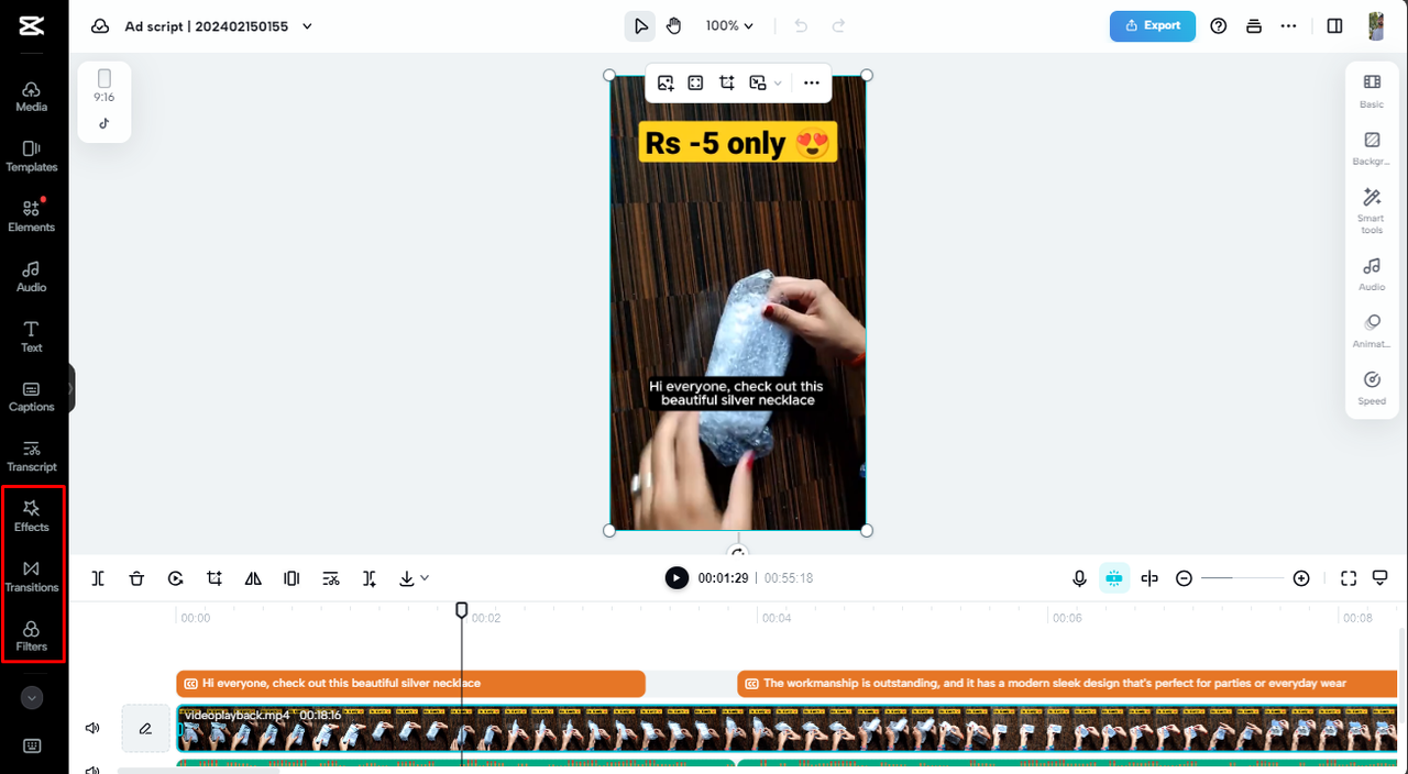 Access effects and filters 