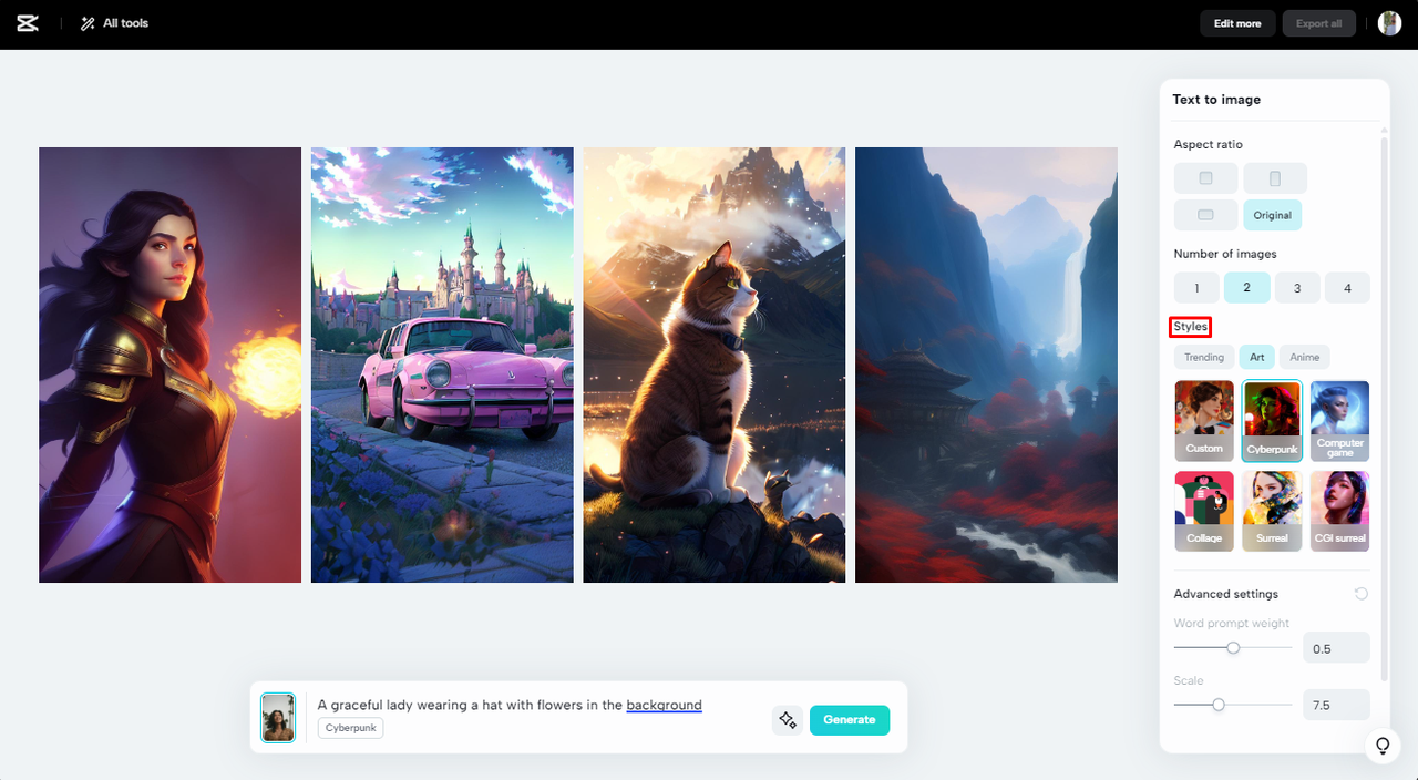 Choose the preferred image generation style