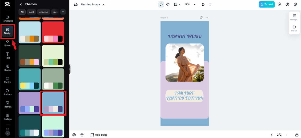 Selecting color theme for iPhone wallpaper in CapCut Online