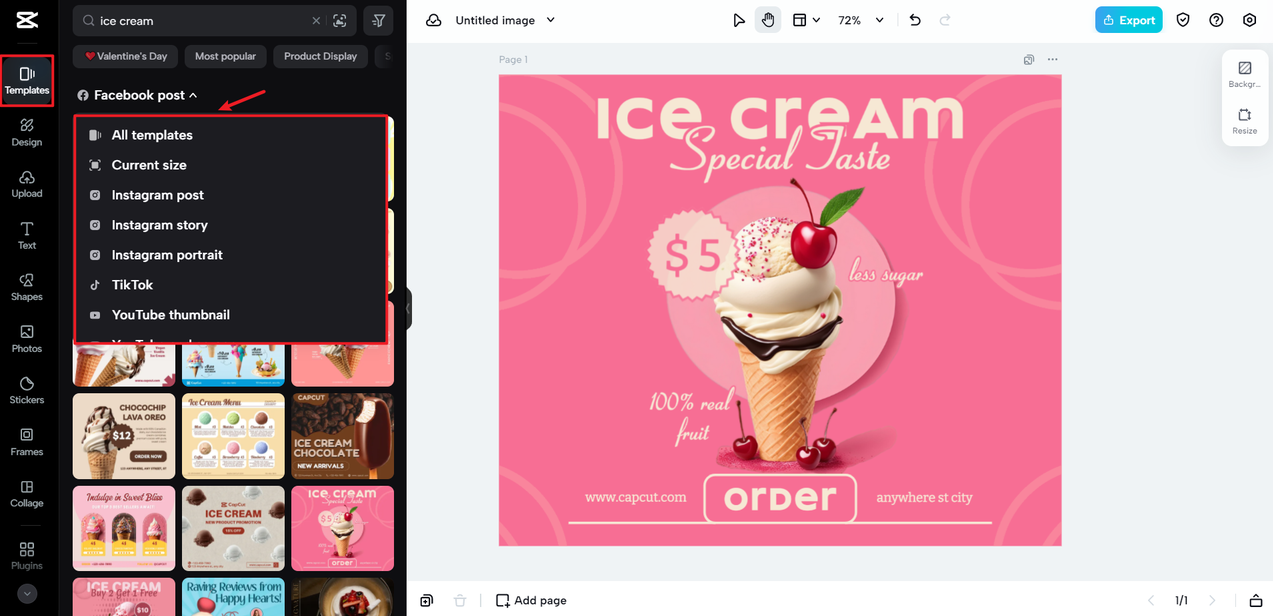 Ready-to-use size templates for social media