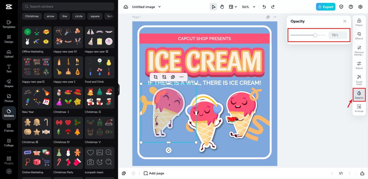 Customize the opacity level