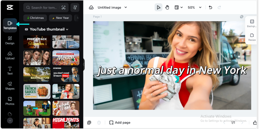 select the desired template