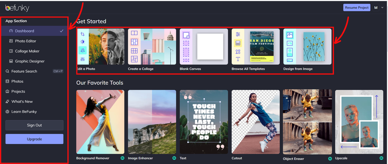 BeFunky's editing interface