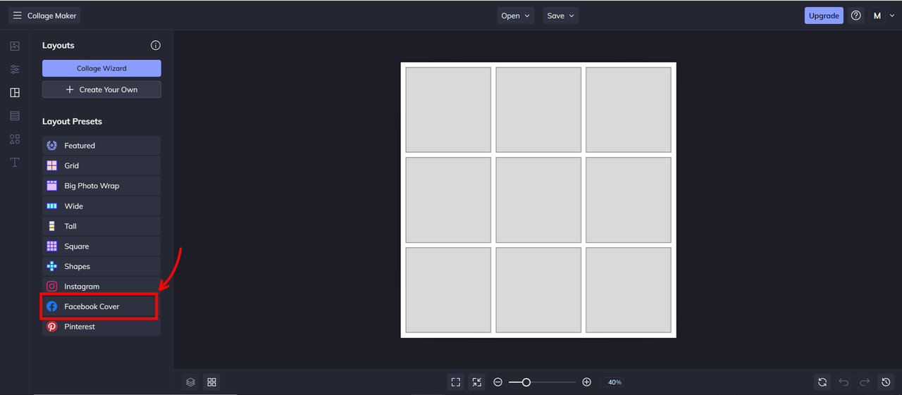 Select "Facebook covers"