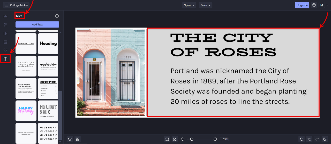 Add text to photo collage