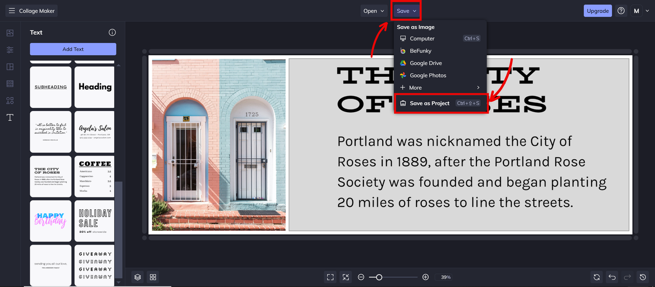 Export photo collage