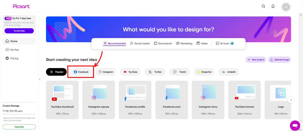 click on Facebook icon