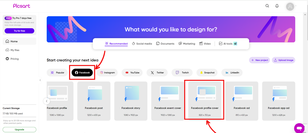 select Facebook profile cover