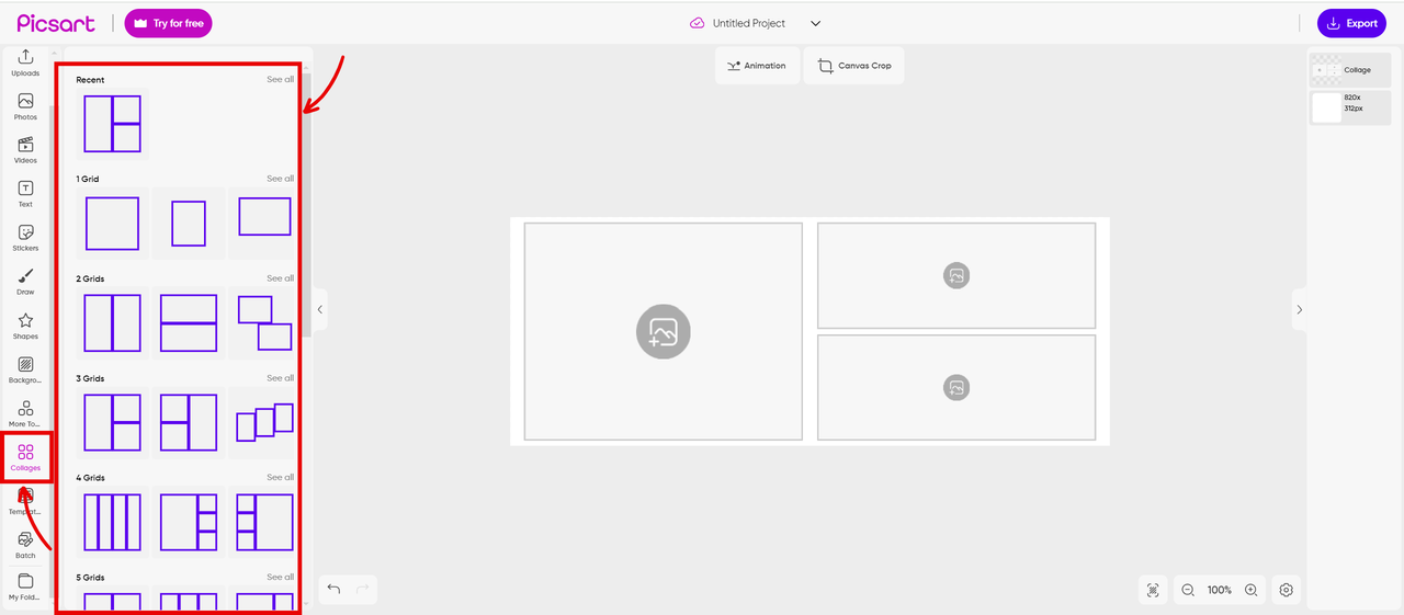 click on collage icon