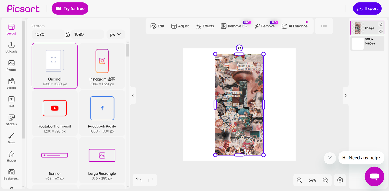 Picsart's editing interface