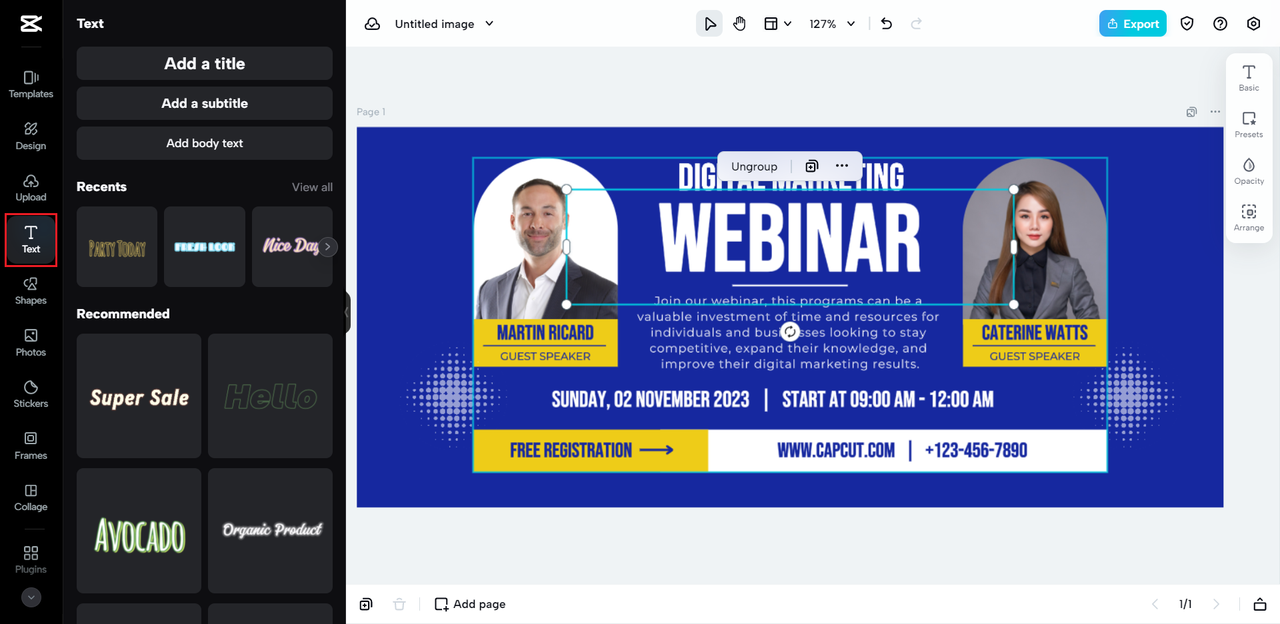CapCut Text- und Schriftbibliothek mit verschiedenen Stilen für die Videobearbeitung.
