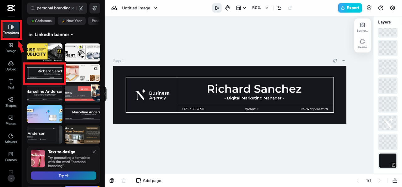 personal branding templates in CapCut Online for LinkedIn banner