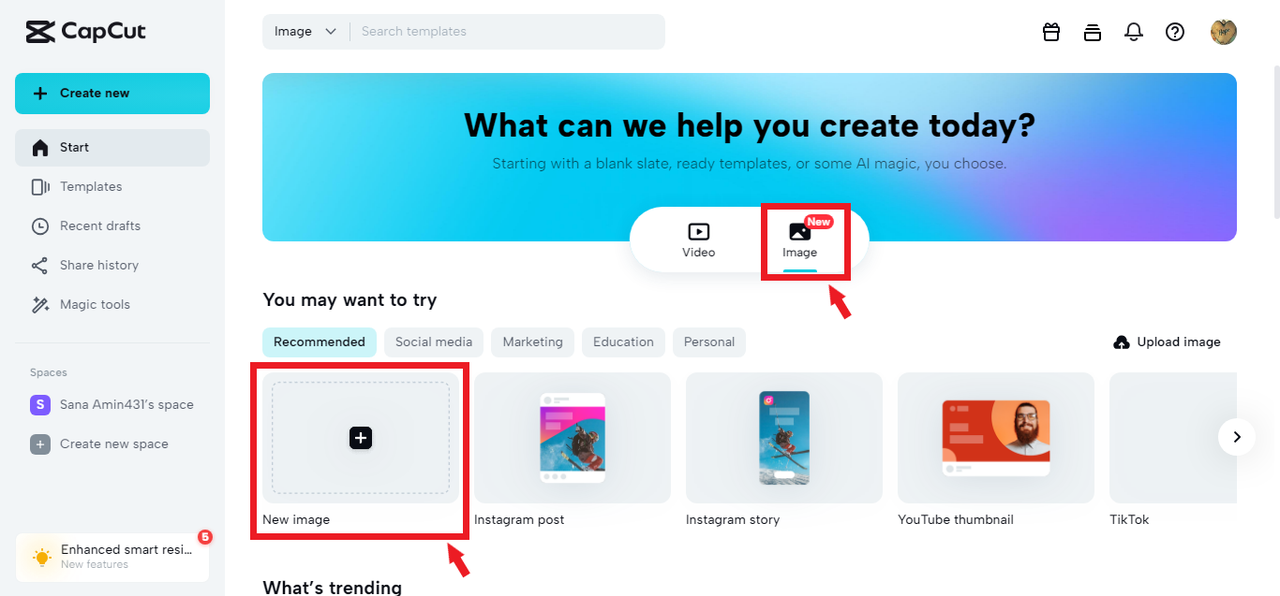 creating new image in CapCut Online for LinkedIn banner