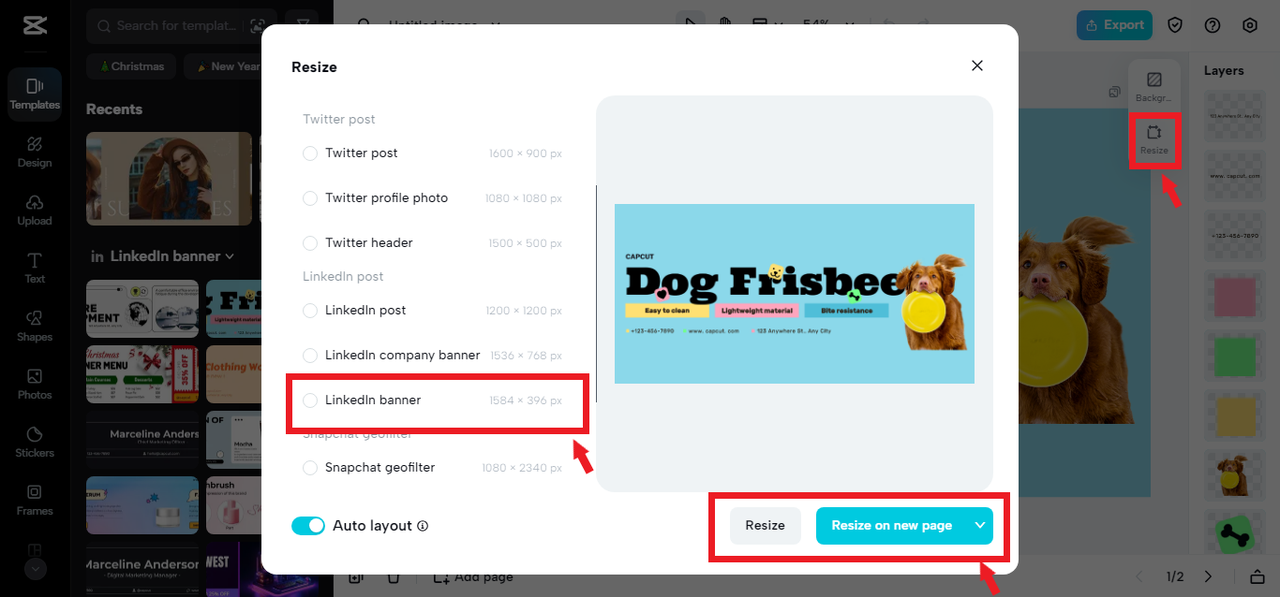 Resize tool in CapCut Online