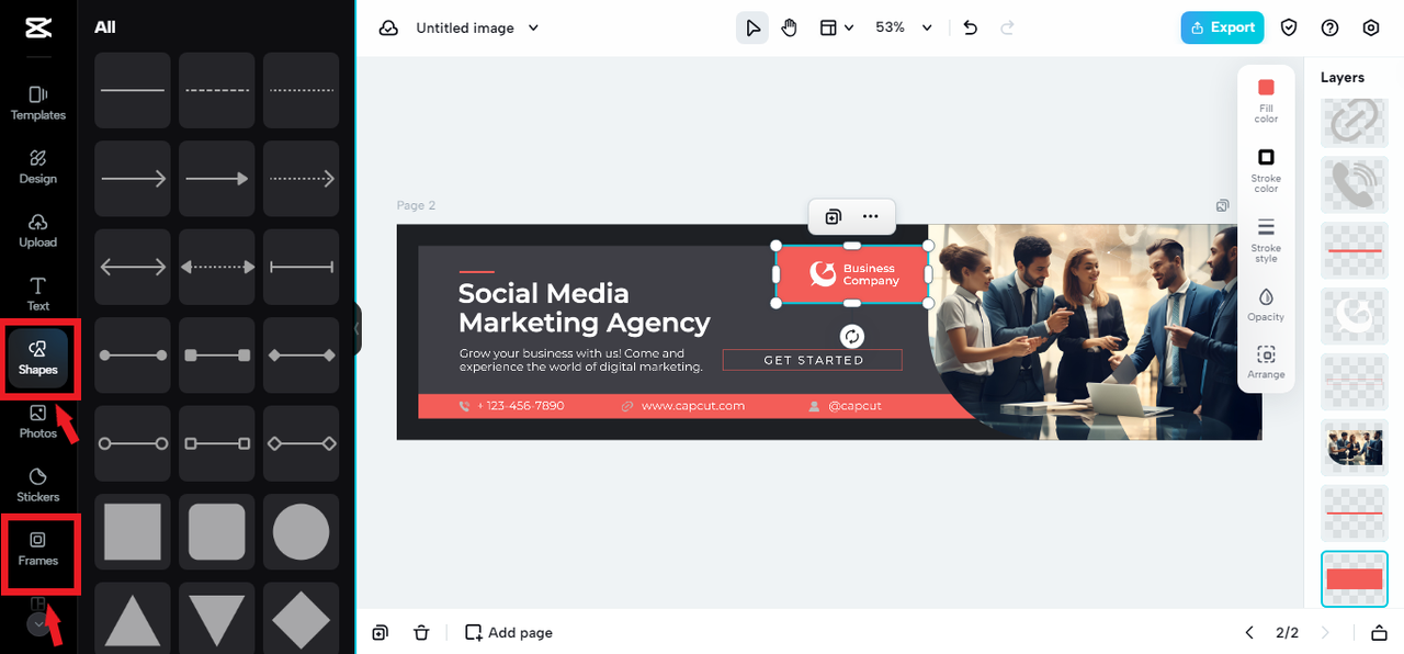 shapes and frames in CapCut Online